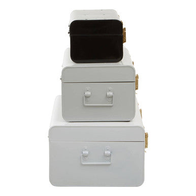 Set of Three White Grey and Black Storage Trunks