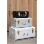 Set of Three White Grey and Black Storage Trunks