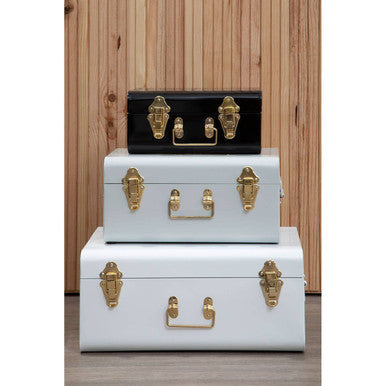Set of Three White Grey and Black Storage Trunks