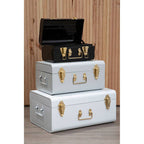 Set of Three White Grey and Black Storage Trunks