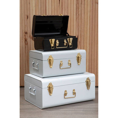 Set of Three White Grey and Black Storage Trunks