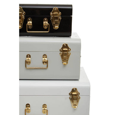 Set of Three White Grey and Black Storage Trunks