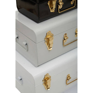 Set of Three White Grey and Black Storage Trunks