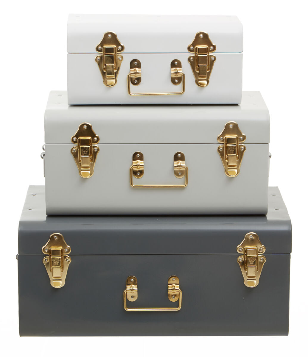 Set of Three Assorted Grey Storage Trunks