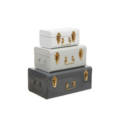Set of Three Assorted Grey Storage Trunks