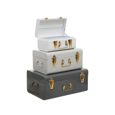 Set of Three Assorted Grey Storage Trunks