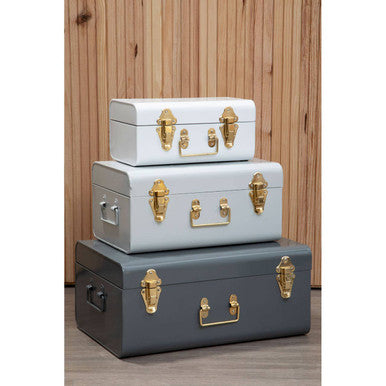 Set of Three Assorted Grey Storage Trunks