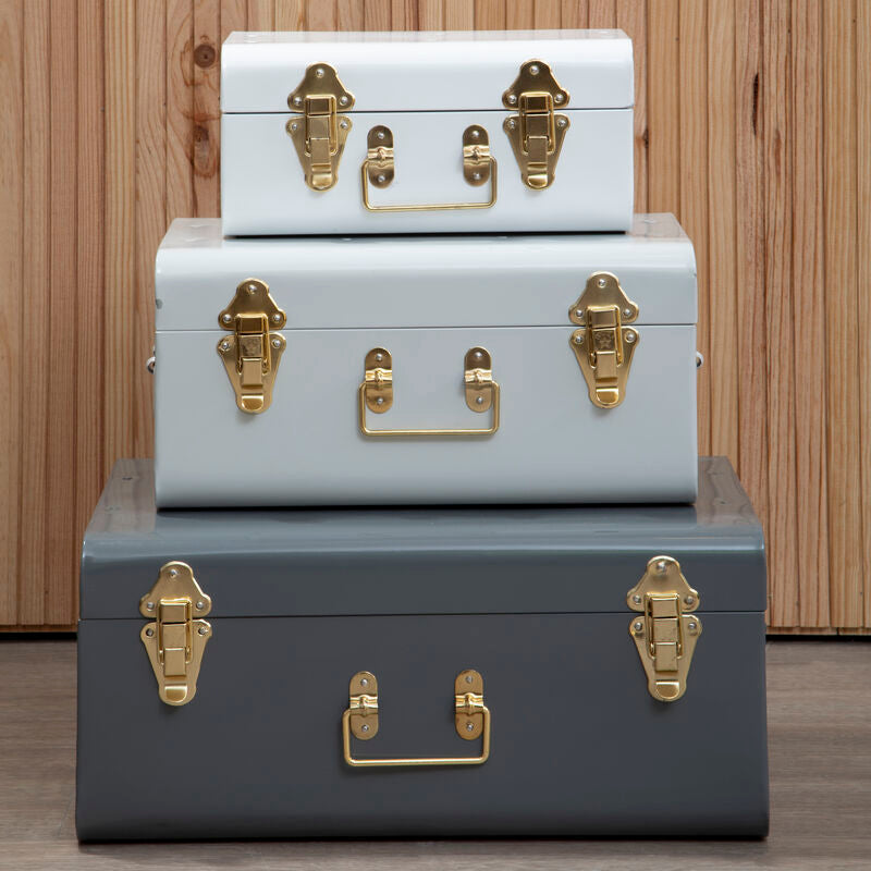 Set of Three Assorted Grey Storage Trunks