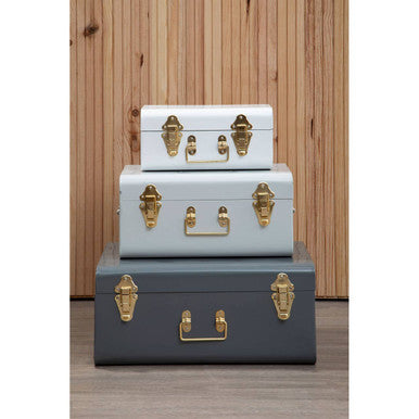 Set of Three Assorted Grey Storage Trunks