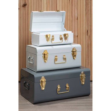 Set of Three Assorted Grey Storage Trunks