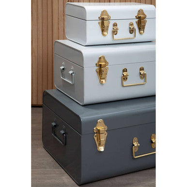 Set of Three Assorted Grey Storage Trunks