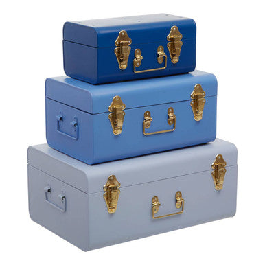Set of Three Assorted Blue Storage Trunks