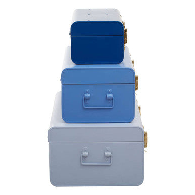 Set of Three Assorted Blue Storage Trunks