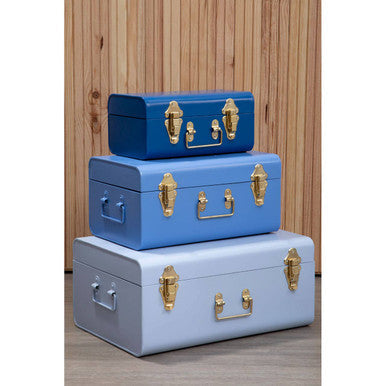Set of Three Assorted Blue Storage Trunks