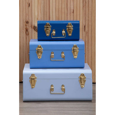 Set of Three Assorted Blue Storage Trunks