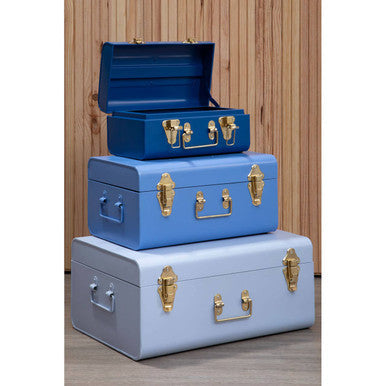 Set of Three Assorted Blue Storage Trunks