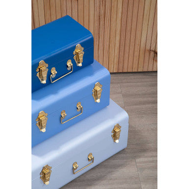 Set of Three Assorted Blue Storage Trunks