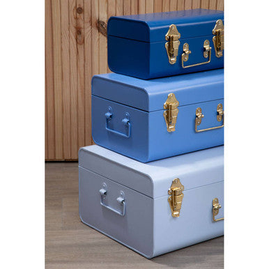 Set of Three Assorted Blue Storage Trunks