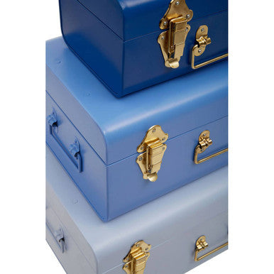 Set of Three Assorted Blue Storage Trunks