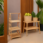 Three Tier Rattan Square Shelf Unit