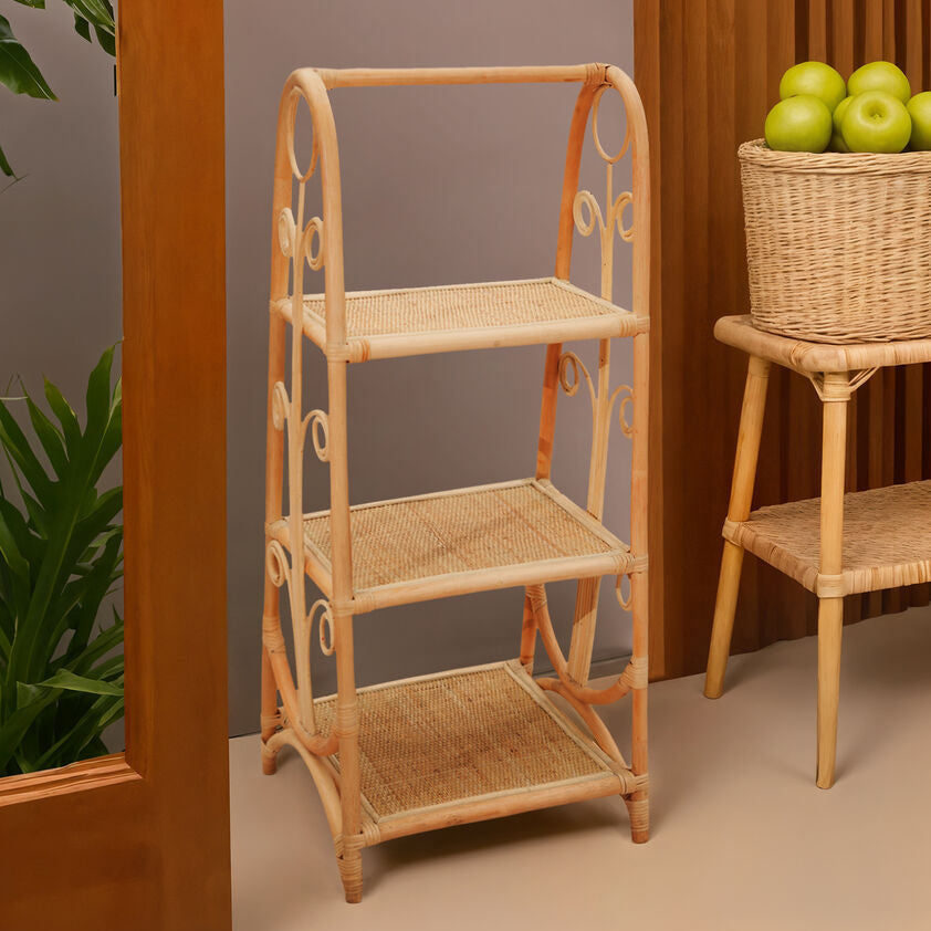 Three Tier Rattan Square Shelf Unit