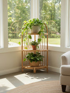Three Tier Natural Rattan Corner Shelf Unit