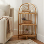 Three Tier Natural Rattan Corner Shelf Unit