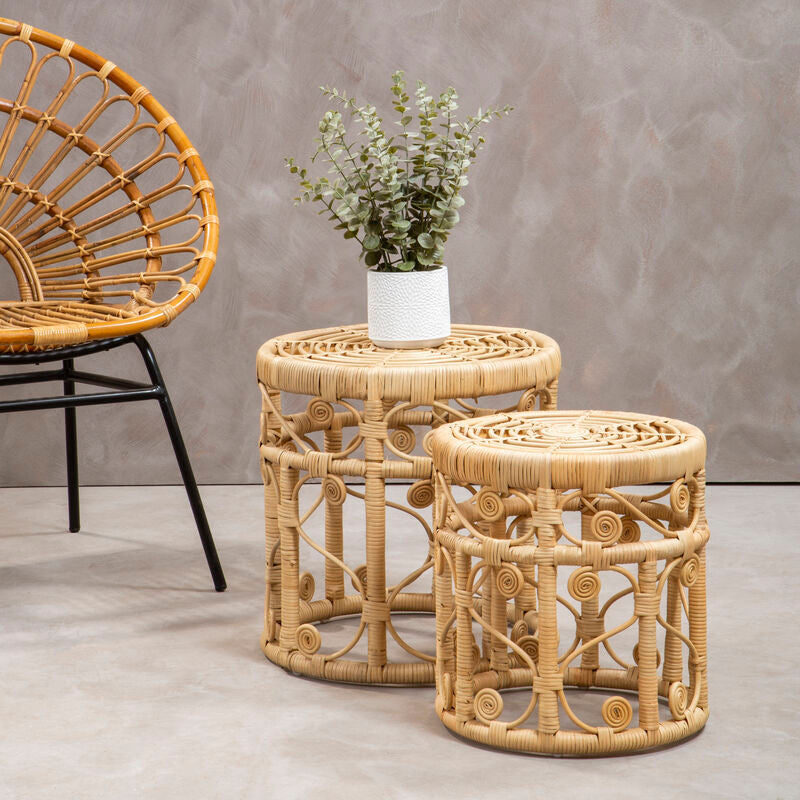 Natural Rattan Set of 2 Tables