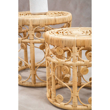 Natural Rattan Set of 2 Tables