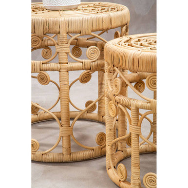 Natural Rattan Set of 2 Tables