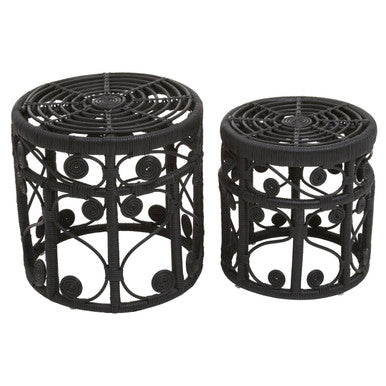 Black Natural Rattan Set of 2 Tables