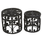 Black Natural Rattan Set of 2 Tables