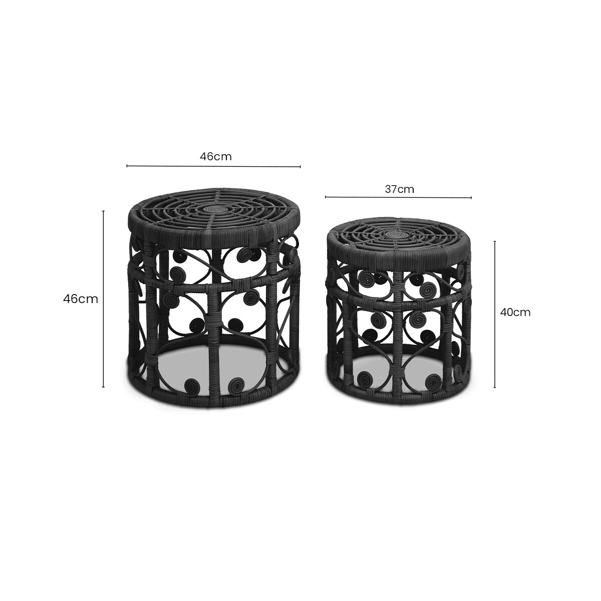 Black Natural Rattan Set of 2 Tables