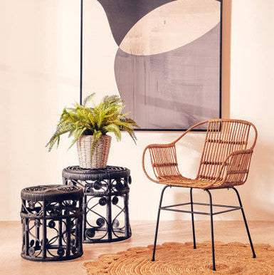 Black Natural Rattan Set of 2 Tables