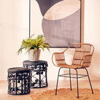 Black Natural Rattan Set of 2 Tables