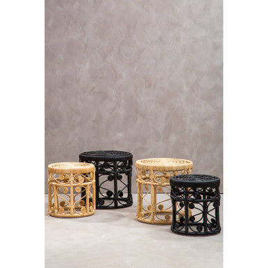Black Natural Rattan Set of 2 Tables