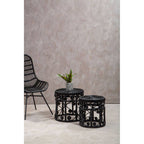 Black Natural Rattan Set of 2 Tables