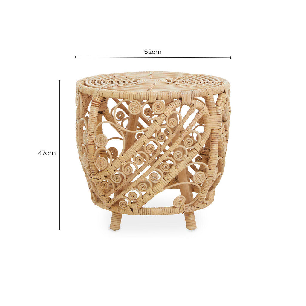 Large Natural Rattan Round Side Table