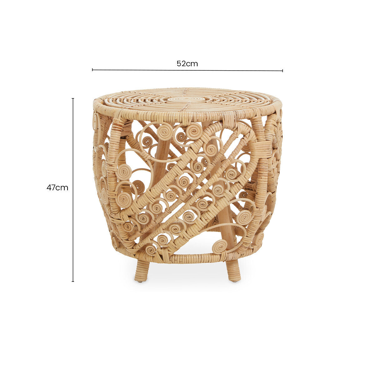 Large Natural Rattan Round Side Table