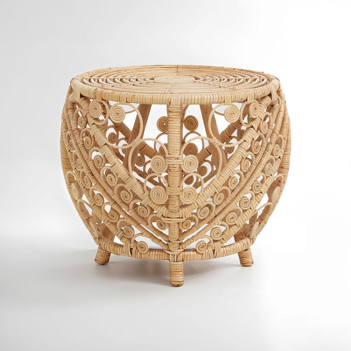 Large Natural Rattan Round Side Table