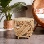 Large Natural Rattan Round Side Table