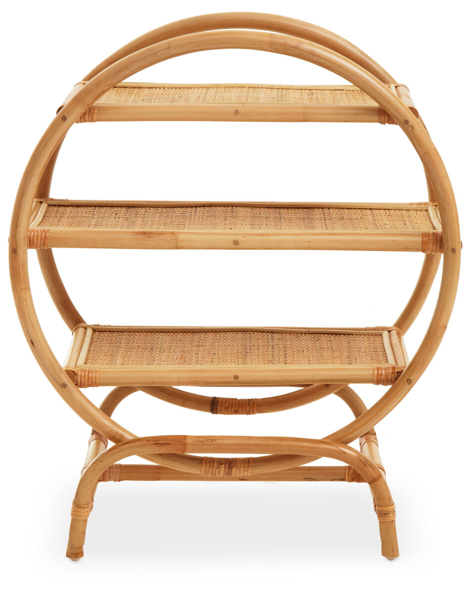 Three Tier Natural Rattan Round Shelf Unit