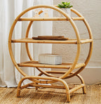 Three Tier Natural Rattan Round Shelf Unit