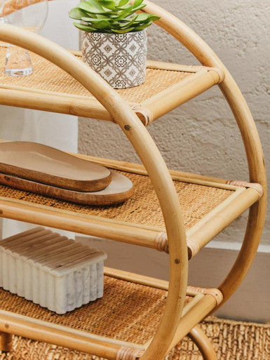 Three Tier Natural Rattan Round Shelf Unit
