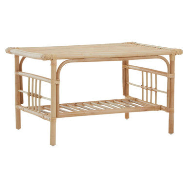 Natural Rattan Rectangular Coffee Table with Lower Storage Shelf