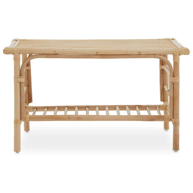 Natural Rattan Rectangular Coffee Table with Lower Storage Shelf
