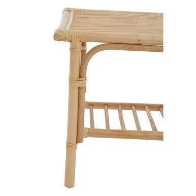 Natural Rattan Rectangular Coffee Table with Lower Storage Shelf