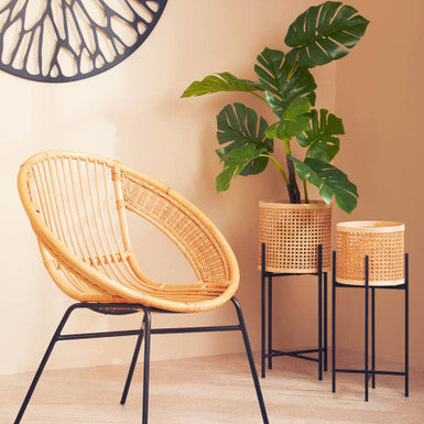 Small Rattan Planter with Metal Stand