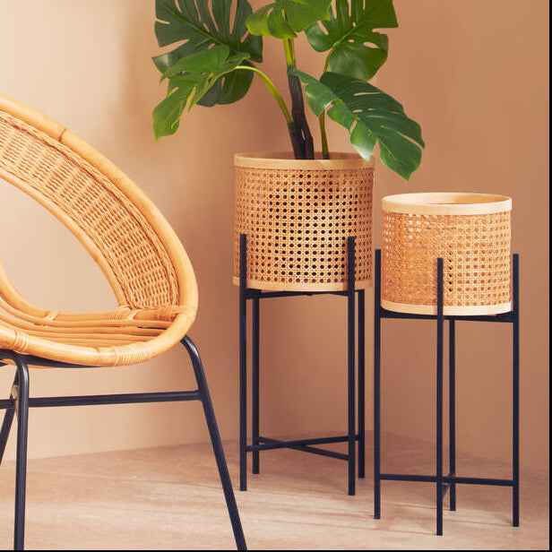 Small Rattan Planter with Metal Stand