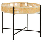 Natural Rattan Tray Coffee Table with Black Finish Metal Base